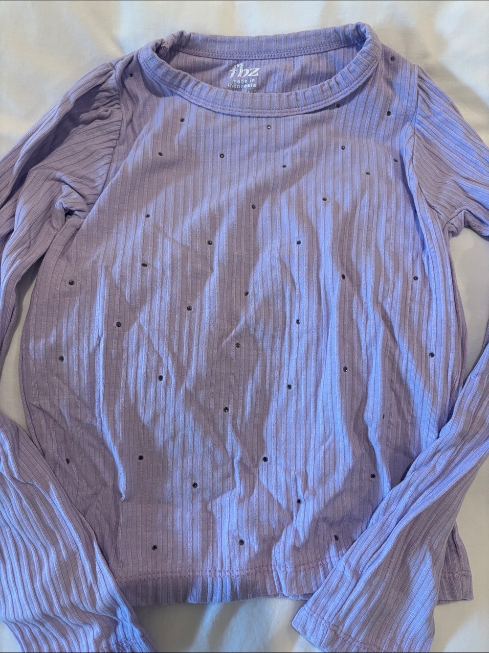 Flowers by Zoe Lavender Ribbed Long Sleeve Top with Stud Accents